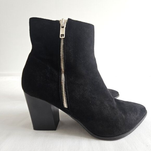 FOREVER 21 Black Faux Suede High Heel Ankle Boots Pointed Zipper Sz 10 Cowboy - Picture 1 of 7
